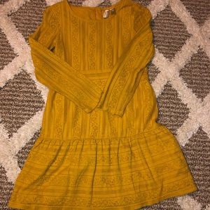 Long sleeve mustard lace overlay dress